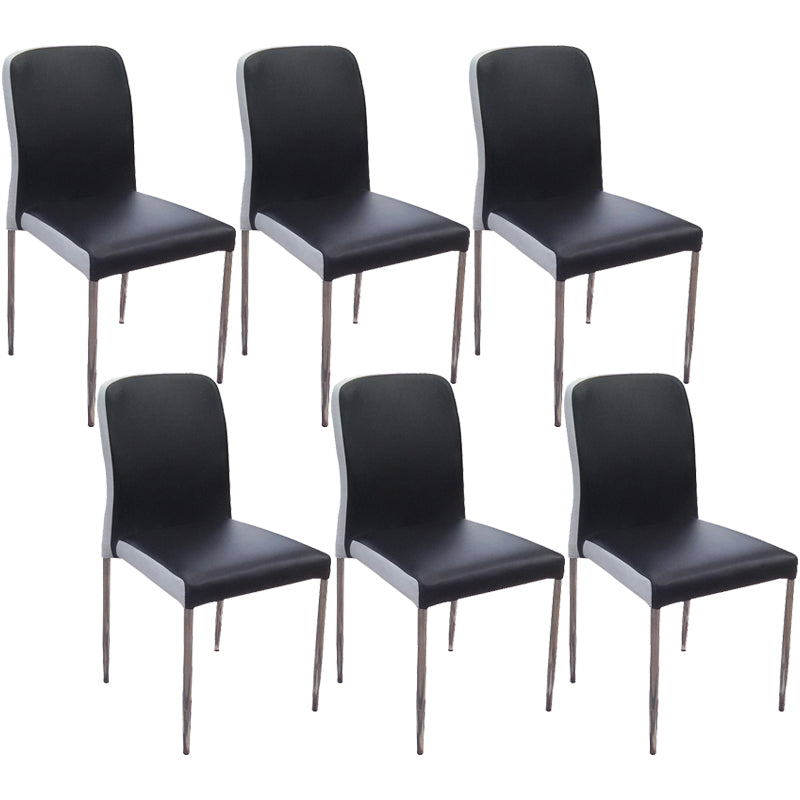 Contemporary Solid Back Leather Side Chair Black And White Stackable Dining Chairs White Black 6 Piece Set Clearhalo ' kitchen&dining_furn' 'Dining Chairs' 'Dining Tables & Seating' 'dining_chair' 'furn' 'furn_dining_chair' 'Furniture' 'furniture_dining_chair' 'Kitchen & Dining Furniture' 'kitchen' 3565460