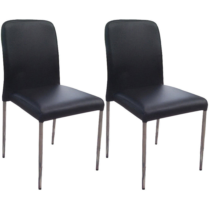Contemporary Solid Back Leather Side Chair Black And White Stackable Dining Chairs Black Black 2 Piece Set Clearhalo ' kitchen&dining_furn' 'Dining Chairs' 'Dining Tables & Seating' 'dining_chair' 'furn' 'furn_dining_chair' 'Furniture' 'furniture_dining_chair' 'Kitchen & Dining Furniture' 'kitchen' 3565461