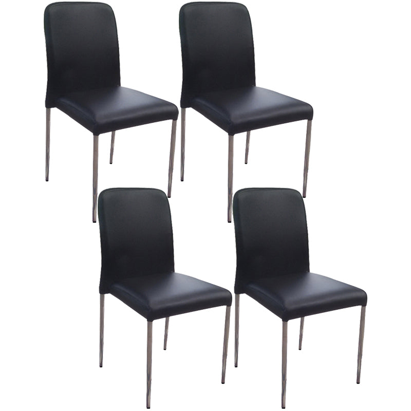 Contemporary Solid Back Leather Side Chair Black And White Stackable Dining Chairs Black Black 4 Piece Set Clearhalo ' kitchen&dining_furn' 'Dining Chairs' 'Dining Tables & Seating' 'dining_chair' 'furn' 'furn_dining_chair' 'Furniture' 'furniture_dining_chair' 'Kitchen & Dining Furniture' 'kitchen' 3565463