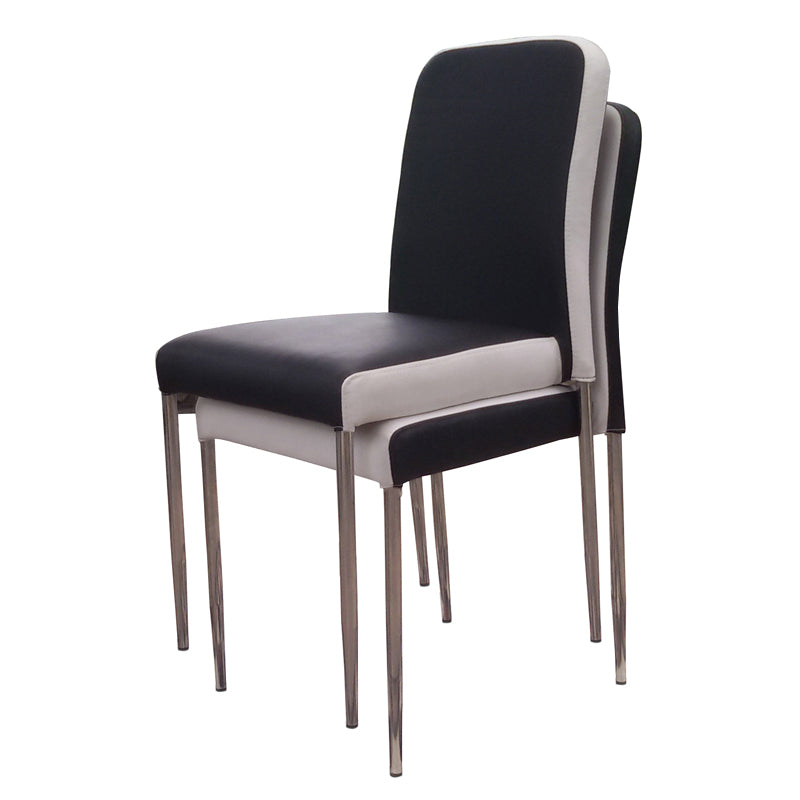 Contemporary Solid Back Leather Side Chair Black And White Stackable Dining Chairs Clearhalo ' kitchen&dining_furn' 'Dining Chairs' 'Dining Tables & Seating' 'dining_chair' 'furn' 'furn_dining_chair' 'Furniture' 'furniture_dining_chair' 'Kitchen & Dining Furniture' 'kitchen' 3565464