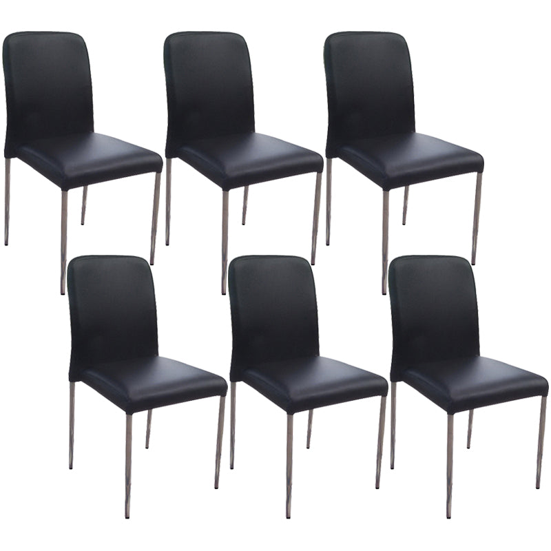 Contemporary Solid Back Leather Side Chair Black And White Stackable Dining Chairs Black Black 6 Piece Set Clearhalo ' kitchen&dining_furn' 'Dining Chairs' 'Dining Tables & Seating' 'dining_chair' 'furn' 'furn_dining_chair' 'Furniture' 'furniture_dining_chair' 'Kitchen & Dining Furniture' 'kitchen' 3565465