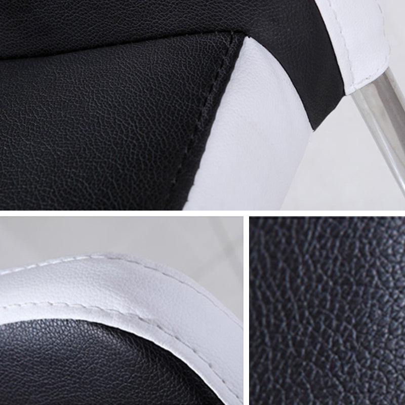 Contemporary Solid Back Leather Side Chair Black And White Stackable Dining Chairs Clearhalo ' kitchen&dining_furn' 'Dining Chairs' 'Dining Tables & Seating' 'dining_chair' 'furn' 'furn_dining_chair' 'Furniture' 'furniture_dining_chair' 'Kitchen & Dining Furniture' 'kitchen' 3565466