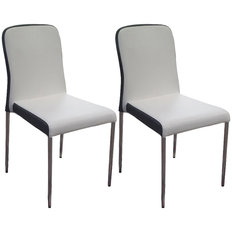 Contemporary Solid Back Leather Side Chair Black And White Stackable Dining Chairs Black White 2 Piece Set Clearhalo ' kitchen&dining_furn' 'Dining Chairs' 'Dining Tables & Seating' 'dining_chair' 'furn' 'furn_dining_chair' 'Furniture' 'furniture_dining_chair' 'Kitchen & Dining Furniture' 'kitchen' 3565467