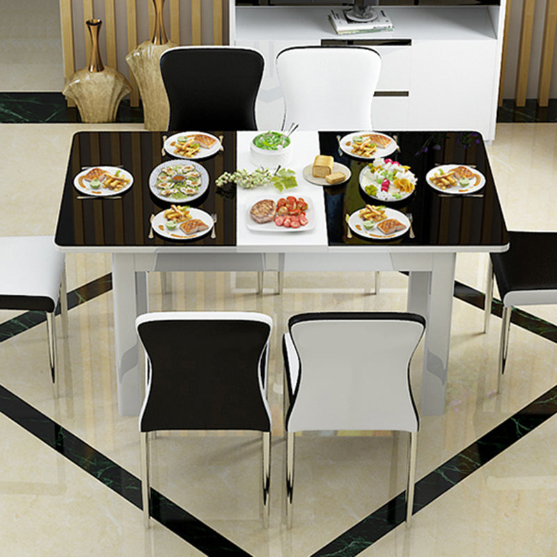Contemporary Solid Back Leather Side Chair Black And White Stackable Dining Chairs Clearhalo ' kitchen&dining_furn' 'Dining Chairs' 'Dining Tables & Seating' 'dining_chair' 'furn' 'furn_dining_chair' 'Furniture' 'furniture_dining_chair' 'Kitchen & Dining Furniture' 'kitchen' 3565469