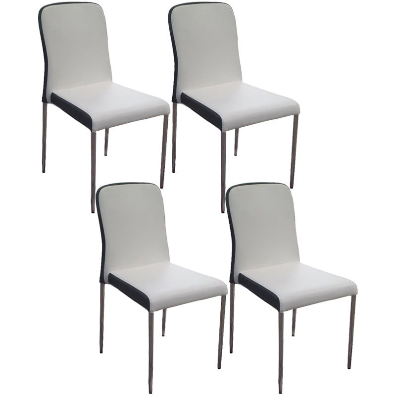 Contemporary Solid Back Leather Side Chair Black And White Stackable Dining Chairs Black White 4 Piece Set Clearhalo ' kitchen&dining_furn' 'Dining Chairs' 'Dining Tables & Seating' 'dining_chair' 'furn' 'furn_dining_chair' 'Furniture' 'furniture_dining_chair' 'Kitchen & Dining Furniture' 'kitchen' 3565470