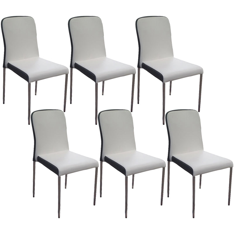 Contemporary Solid Back Leather Side Chair Black And White Stackable Dining Chairs Black White 6 Piece Set Clearhalo ' kitchen&dining_furn' 'Dining Chairs' 'Dining Tables & Seating' 'dining_chair' 'furn' 'furn_dining_chair' 'Furniture' 'furniture_dining_chair' 'Kitchen & Dining Furniture' 'kitchen' 3565471