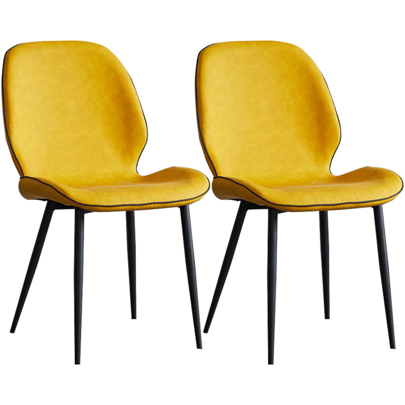 Modern Armless Dining Chairs Leather Wingback Side Chair with Metal Legs Yellow 2 Piece Set Clearhalo ' kitchen&dining_furn' 'Dining Chairs' 'Dining Tables & Seating' 'dining_chair' 'furn' 'furn_dining_chair' 'Furniture' 'furniture_dining_chair' 'Kitchen & Dining Furniture' 'kitchen' 3565478