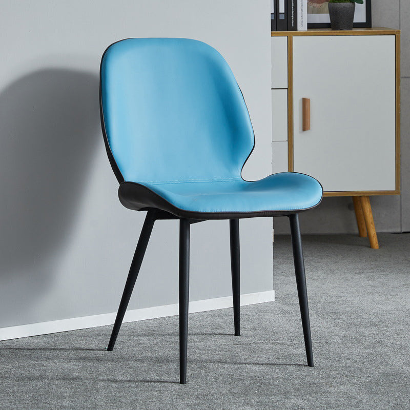 Modern Armless Dining Chairs Leather Wingback Side Chair with Metal Legs Light Blue 1 Piece Clearhalo ' kitchen&dining_furn' 'Dining Chairs' 'Dining Tables & Seating' 'dining_chair' 'furn' 'furn_dining_chair' 'Furniture' 'furniture_dining_chair' 'Kitchen & Dining Furniture' 'kitchen' 3565481