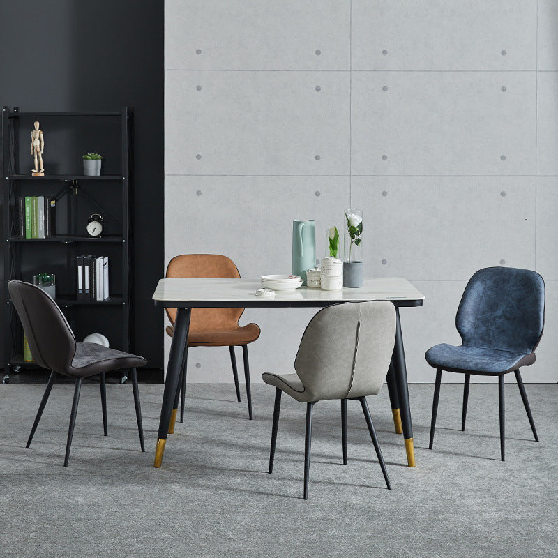 Modern Armless Dining Chairs Leather Wingback Side Chair with Metal Legs Clearhalo ' kitchen&dining_furn' 'Dining Chairs' 'Dining Tables & Seating' 'dining_chair' 'furn' 'furn_dining_chair' 'Furniture' 'furniture_dining_chair' 'Kitchen & Dining Furniture' 'kitchen' 3565482