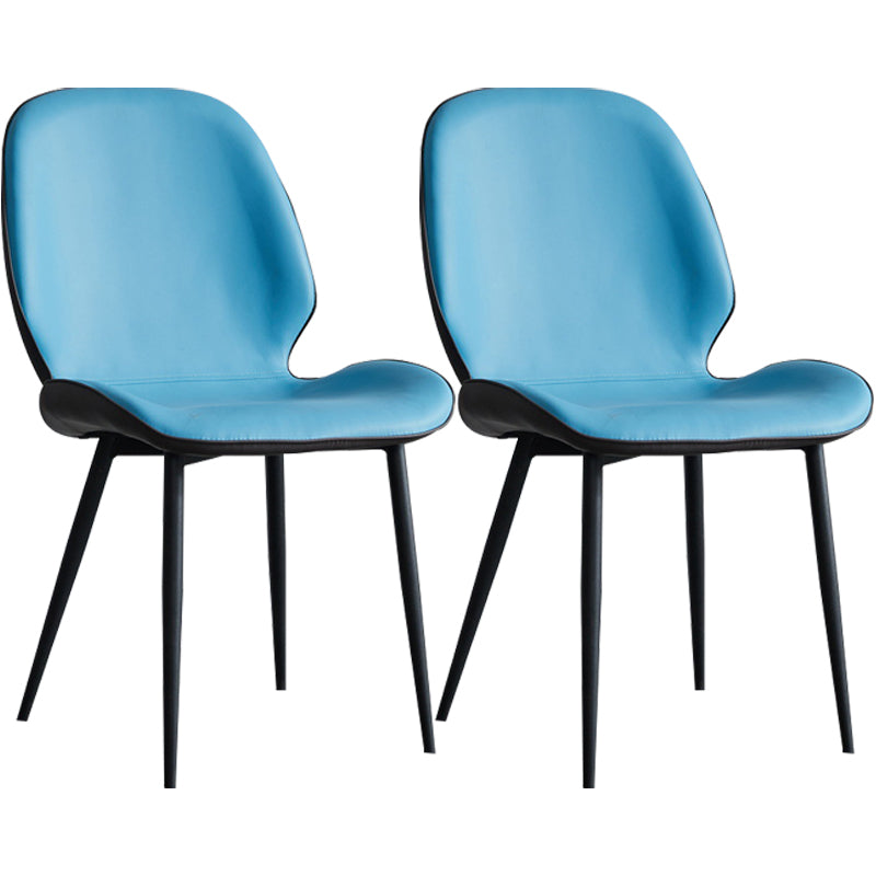 Modern Armless Dining Chairs Leather Wingback Side Chair with Metal Legs Light Blue 2 Piece Set Clearhalo ' kitchen&dining_furn' 'Dining Chairs' 'Dining Tables & Seating' 'dining_chair' 'furn' 'furn_dining_chair' 'Furniture' 'furniture_dining_chair' 'Kitchen & Dining Furniture' 'kitchen' 3565484