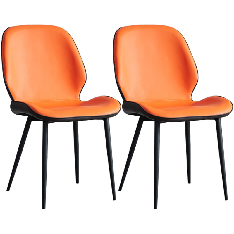 Modern Armless Dining Chairs Leather Wingback Side Chair with Metal Legs Orange 2 Piece Set Clearhalo ' kitchen&dining_furn' 'Dining Chairs' 'Dining Tables & Seating' 'dining_chair' 'furn' 'furn_dining_chair' 'Furniture' 'furniture_dining_chair' 'Kitchen & Dining Furniture' 'kitchen' 3565495