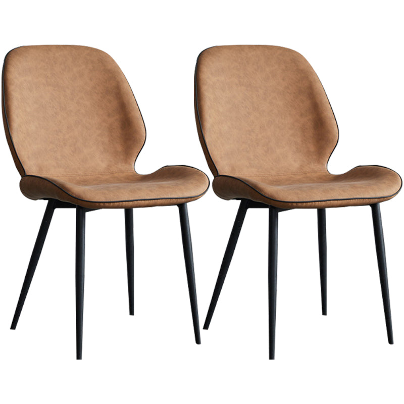 Modern Armless Dining Chairs Leather Wingback Side Chair with Metal Legs Khaki 2 Piece Set Clearhalo ' kitchen&dining_furn' 'Dining Chairs' 'Dining Tables & Seating' 'dining_chair' 'furn' 'furn_dining_chair' 'Furniture' 'furniture_dining_chair' 'Kitchen & Dining Furniture' 'kitchen' 3565501