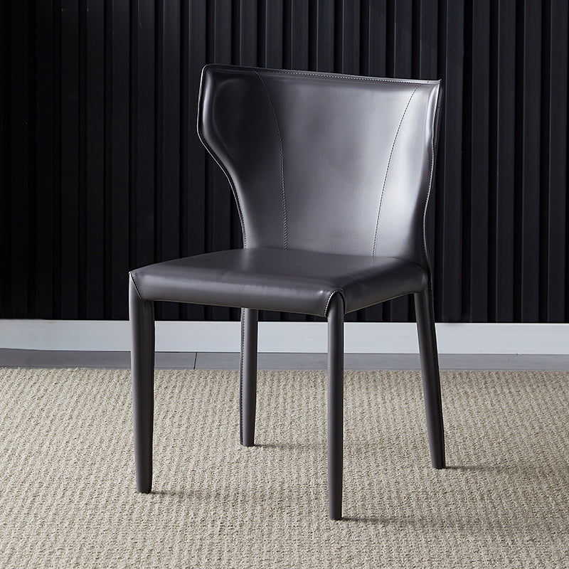 Kitchen Leather Dining Chair 32"H Wingback Side Chair with Metal 4 Legs Grey 1 Piece Clearhalo ' kitchen&dining_furn' 'Dining Chairs' 'Dining Tables & Seating' 'dining_chair' 'furn' 'furn_dining_chair' 'Furniture' 'furniture_dining_chair' 'Kitchen & Dining Furniture' 'kitchen' 3565616