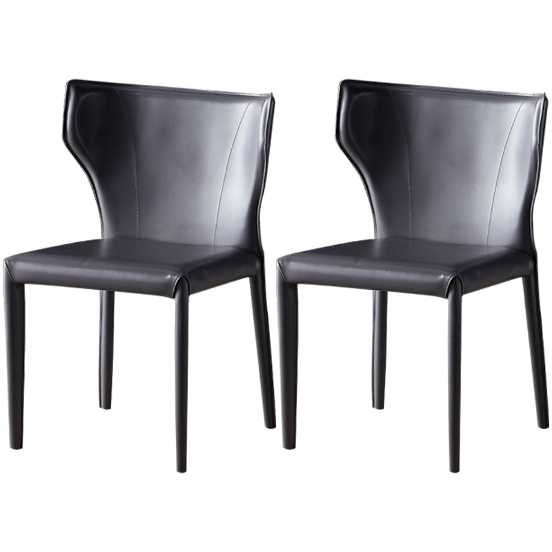 Kitchen Leather Dining Chair 32"H Wingback Side Chair with Metal 4 Legs Grey 2 Piece Set Clearhalo ' kitchen&dining_furn' 'Dining Chairs' 'Dining Tables & Seating' 'dining_chair' 'furn' 'furn_dining_chair' 'Furniture' 'furniture_dining_chair' 'Kitchen & Dining Furniture' 'kitchen' 3565617