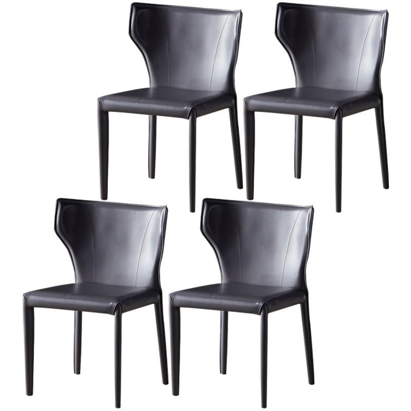 Kitchen Leather Dining Chair 32"H Wingback Side Chair with Metal 4 Legs Grey 4 Piece Set Clearhalo ' kitchen&dining_furn' 'Dining Chairs' 'Dining Tables & Seating' 'dining_chair' 'furn' 'furn_dining_chair' 'Furniture' 'furniture_dining_chair' 'Kitchen & Dining Furniture' 'kitchen' 3565619