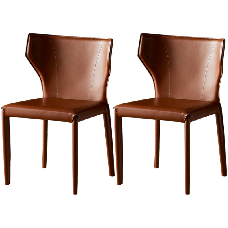 Kitchen Leather Dining Chair 32"H Wingback Side Chair with Metal 4 Legs Brown 2 Piece Set Clearhalo ' kitchen&dining_furn' 'Dining Chairs' 'Dining Tables & Seating' 'dining_chair' 'furn' 'furn_dining_chair' 'Furniture' 'furniture_dining_chair' 'Kitchen & Dining Furniture' 'kitchen' 3565629