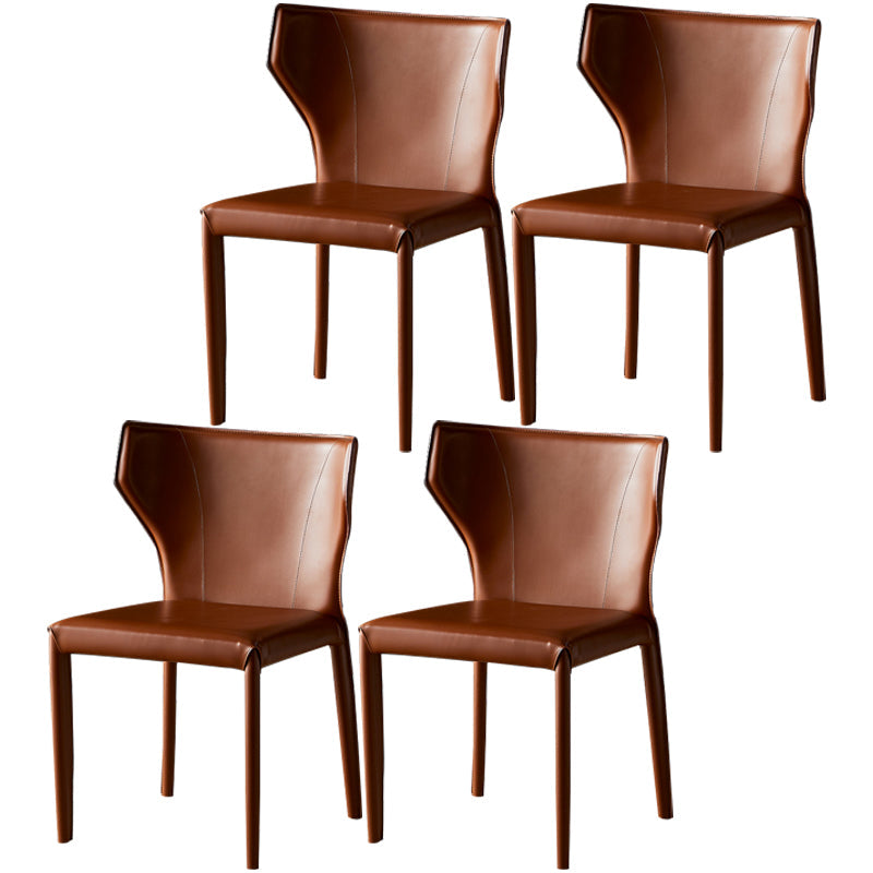 Kitchen Leather Dining Chair 32"H Wingback Side Chair with Metal 4 Legs Brown 4 Piece Set Clearhalo ' kitchen&dining_furn' 'Dining Chairs' 'Dining Tables & Seating' 'dining_chair' 'furn' 'furn_dining_chair' 'Furniture' 'furniture_dining_chair' 'Kitchen & Dining Furniture' 'kitchen' 3565631