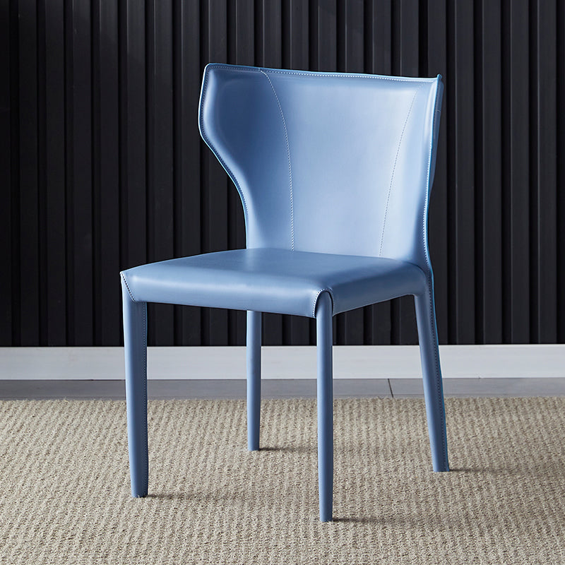 Kitchen Leather Dining Chair 32"H Wingback Side Chair with Metal 4 Legs Light Blue 1 Piece Clearhalo ' kitchen&dining_furn' 'Dining Chairs' 'Dining Tables & Seating' 'dining_chair' 'furn' 'furn_dining_chair' 'Furniture' 'furniture_dining_chair' 'Kitchen & Dining Furniture' 'kitchen' 3565633