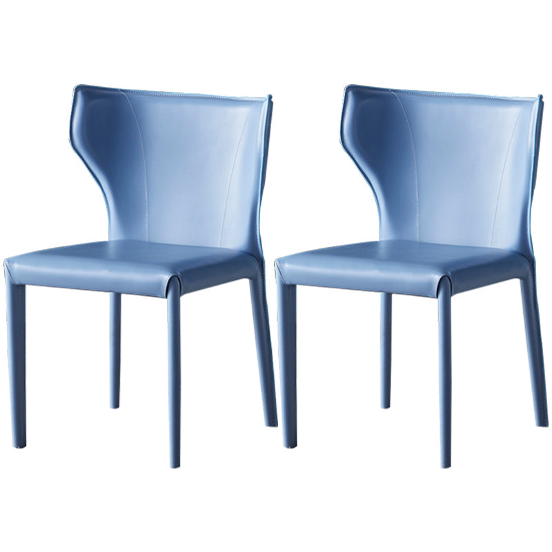 Kitchen Leather Dining Chair 32"H Wingback Side Chair with Metal 4 Legs Light Blue 2 Piece Set Clearhalo ' kitchen&dining_furn' 'Dining Chairs' 'Dining Tables & Seating' 'dining_chair' 'furn' 'furn_dining_chair' 'Furniture' 'furniture_dining_chair' 'Kitchen & Dining Furniture' 'kitchen' 3565636
