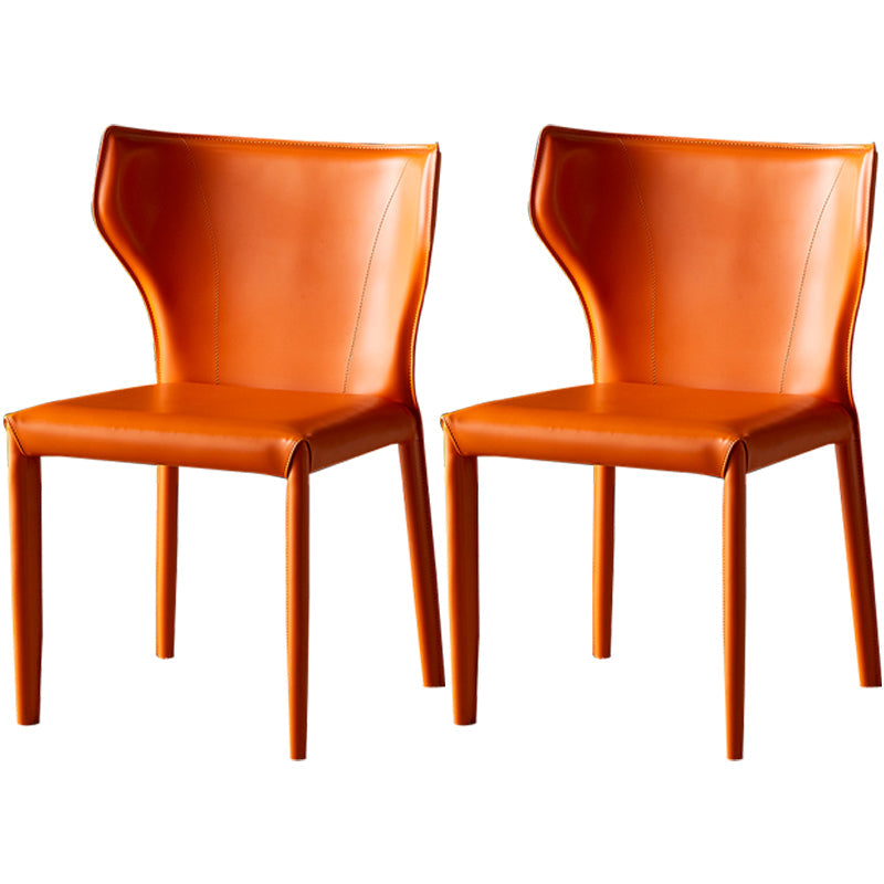 Kitchen Leather Dining Chair 32"H Wingback Side Chair with Metal 4 Legs Orange 2 Piece Set Clearhalo ' kitchen&dining_furn' 'Dining Chairs' 'Dining Tables & Seating' 'dining_chair' 'furn' 'furn_dining_chair' 'Furniture' 'furniture_dining_chair' 'Kitchen & Dining Furniture' 'kitchen' 3565640