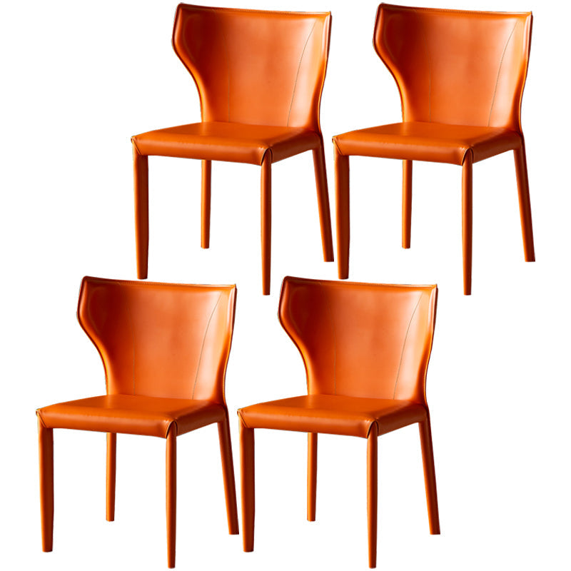 Kitchen Leather Dining Chair 32"H Wingback Side Chair with Metal 4 Legs Orange 4 Piece Set Clearhalo ' kitchen&dining_furn' 'Dining Chairs' 'Dining Tables & Seating' 'dining_chair' 'furn' 'furn_dining_chair' 'Furniture' 'furniture_dining_chair' 'Kitchen & Dining Furniture' 'kitchen' 3565641