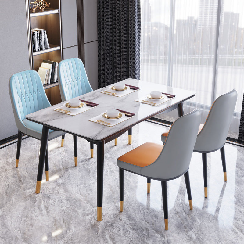 Modern White Slate Rectangular Dining Table Set with Four-leg Rubber Wood Base 5 Piece Set Clearhalo 'Dining Room Sets' 'Dining Tables & Seating' 'dining_room_set' 'furn' 'furn_dining_room_set' 'Furniture' 'furniture_dining_room_set' 'Kitchen & Dining Furniture' 'kitchen&dining_furn' 'kitchen' 3565660