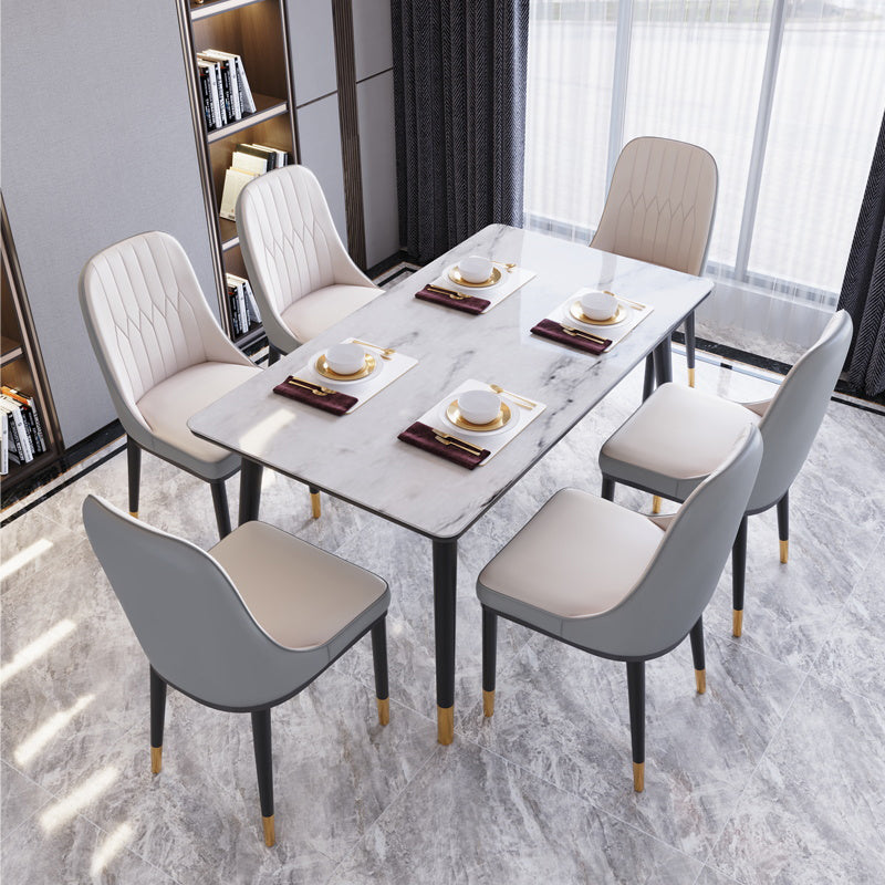 Modern White Slate Rectangular Dining Table Set with Four-leg Rubber Wood Base Clearhalo 'Dining Room Sets' 'Dining Tables & Seating' 'dining_room_set' 'furn' 'furn_dining_room_set' 'Furniture' 'furniture_dining_room_set' 'Kitchen & Dining Furniture' 'kitchen&dining_furn' 'kitchen' 3565661