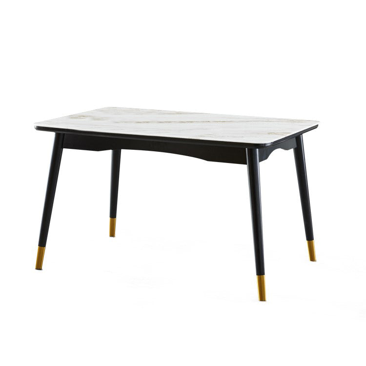 Modern White Slate Rectangular Dining Table Set with Four-leg Rubber Wood Base Clearhalo 'Dining Room Sets' 'Dining Tables & Seating' 'dining_room_set' 'furn' 'furn_dining_room_set' 'Furniture' 'furniture_dining_room_set' 'Kitchen & Dining Furniture' 'kitchen&dining_furn' 'kitchen' 3565663