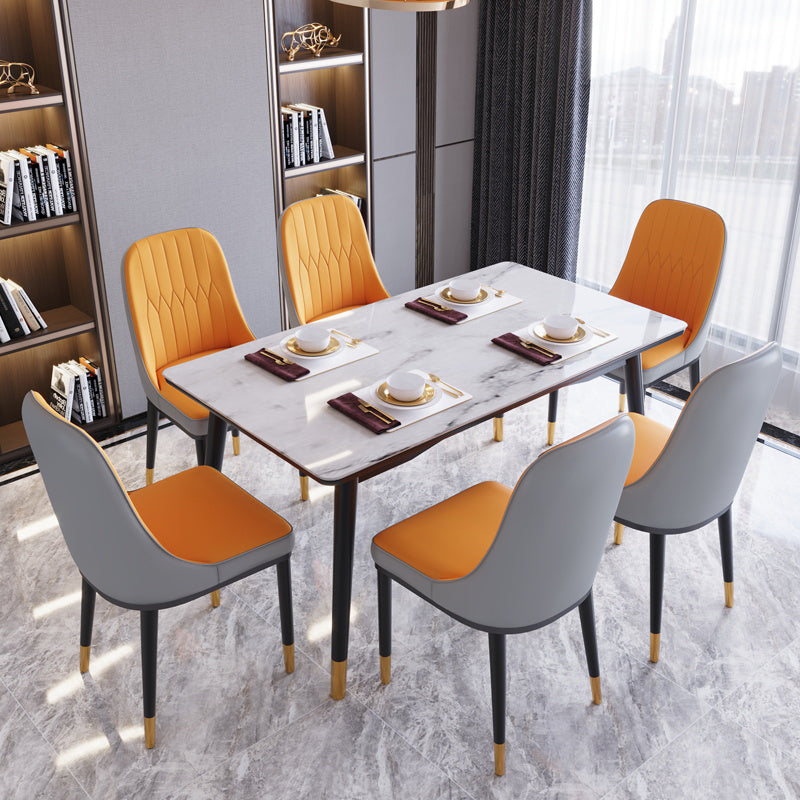 Modern White Slate Rectangular Dining Table Set with Four-leg Rubber Wood Base Clearhalo 'Dining Room Sets' 'Dining Tables & Seating' 'dining_room_set' 'furn' 'furn_dining_room_set' 'Furniture' 'furniture_dining_room_set' 'Kitchen & Dining Furniture' 'kitchen&dining_furn' 'kitchen' 3565674