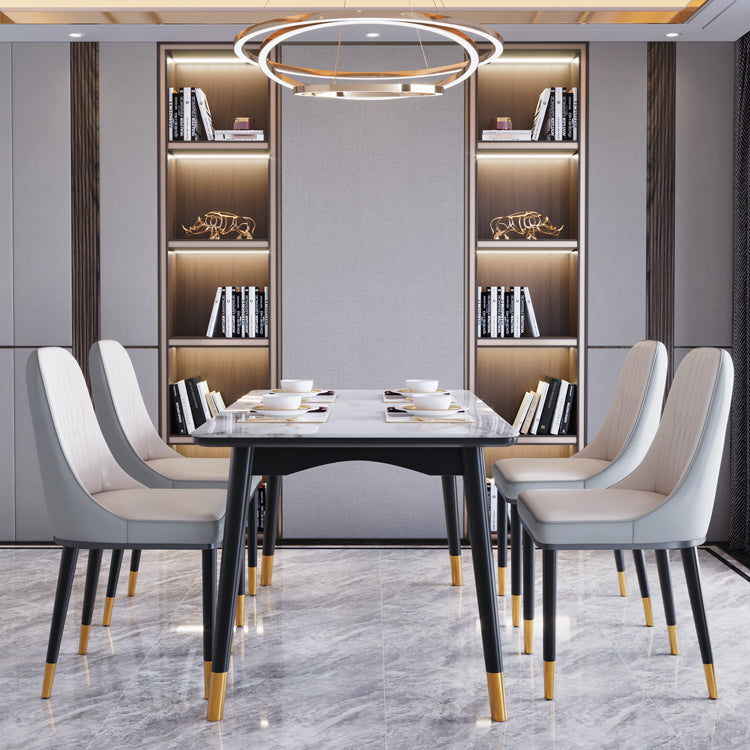 Modern White Slate Rectangular Dining Table Set with Four-leg Rubber Wood Base Clearhalo 'Dining Room Sets' 'Dining Tables & Seating' 'dining_room_set' 'furn' 'furn_dining_room_set' 'Furniture' 'furniture_dining_room_set' 'Kitchen & Dining Furniture' 'kitchen&dining_furn' 'kitchen' 3565675