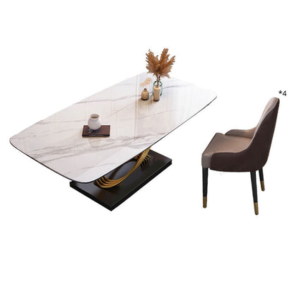 Dining Room Set Modern Metal Frame White Slate Rectangular Dining Table Set for Home 5 Piece Set Clearhalo 'Dining Room Sets' 'Dining Tables & Seating' 'dining_room_set' 'furn' 'furn_dining_room_set' 'Furniture' 'furniture_dining_room_set' 'Kitchen & Dining Furniture' 'kitchen&dining_furn' 'kitchen' 3565677