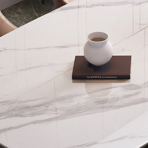 Dining Room Set Modern Metal Frame White Slate Rectangular Dining Table Set for Home Clearhalo 'Dining Room Sets' 'Dining Tables & Seating' 'dining_room_set' 'furn' 'furn_dining_room_set' 'Furniture' 'furniture_dining_room_set' 'Kitchen & Dining Furniture' 'kitchen&dining_furn' 'kitchen' 3565682