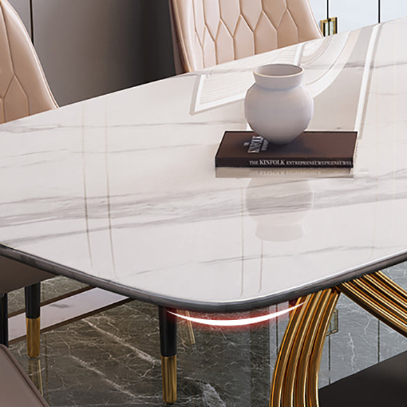 Dining Room Set Modern Metal Frame White Slate Rectangular Dining Table Set for Home Clearhalo 'Dining Room Sets' 'Dining Tables & Seating' 'dining_room_set' 'furn' 'furn_dining_room_set' 'Furniture' 'furniture_dining_room_set' 'Kitchen & Dining Furniture' 'kitchen&dining_furn' 'kitchen' 3565684