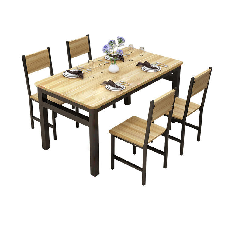 Modern Style MDF Dining Table Set Rectangular Dining Table with Metal Base Black Clearhalo 'Dining Room Sets' 'Dining Tables & Seating' 'dining_room_set' 'furn' 'furn_dining_room_set' 'Furniture' 'furniture_dining_room_set' 'Kitchen & Dining Furniture' 'kitchen&dining_furn' 'kitchen' 3565692