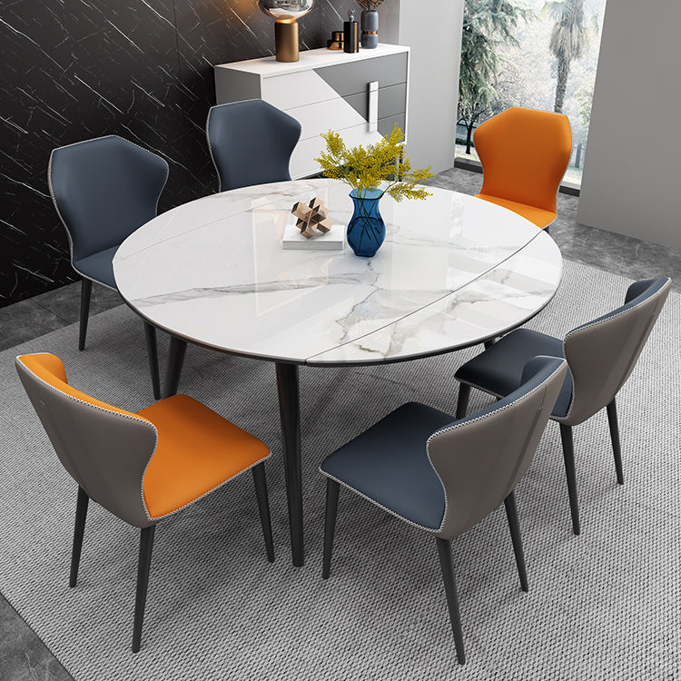 Contemporary Sintered Stone Top Dining Furniture 4 Black Legs Table Collapsible for Kitchen Clearhalo 'Dining Room Sets' 'Dining Tables & Seating' 'dining_room_set' 'furn' 'furn_dining_room_set' 'Furniture' 'furniture_dining_room_set' 'Kitchen & Dining Furniture' 'kitchen&dining_furn' 'kitchen' 3565702
