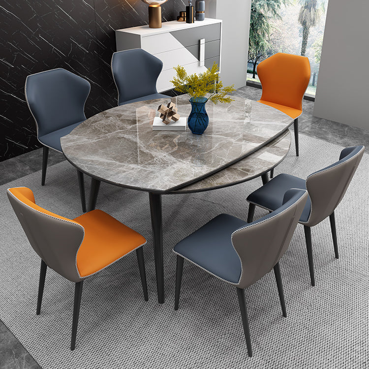 Contemporary Sintered Stone Top Dining Furniture 4 Black Legs Table Collapsible for Kitchen Black 7 Piece Set Clearhalo 'Dining Room Sets' 'Dining Tables & Seating' 'dining_room_set' 'furn' 'furn_dining_room_set' 'Furniture' 'furniture_dining_room_set' 'Kitchen & Dining Furniture' 'kitchen&dining_furn' 'kitchen' 3565704