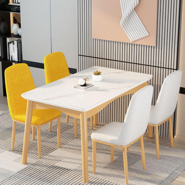 Fixed Minimalist Sintered Stone Top Kitchen Table Set of Light Brown Legs Base for Dining Room 5 Piece Set Clearhalo 'Dining Room Sets' 'Dining Tables & Seating' 'dining_room_set' 'furn' 'furn_dining_room_set' 'Furniture' 'furniture_dining_room_set' 'Kitchen & Dining Furniture' 'kitchen&dining_furn' 'kitchen' 3565715