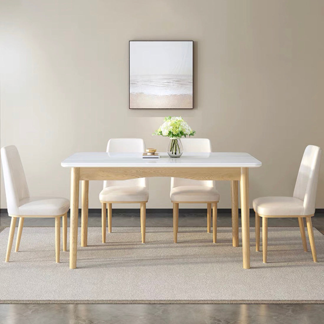 Fixed Minimalist Sintered Stone Top Kitchen Table Set of Light Brown Legs Base for Dining Room Clearhalo 'Dining Room Sets' 'Dining Tables & Seating' 'dining_room_set' 'furn' 'furn_dining_room_set' 'Furniture' 'furniture_dining_room_set' 'Kitchen & Dining Furniture' 'kitchen&dining_furn' 'kitchen' 3565717