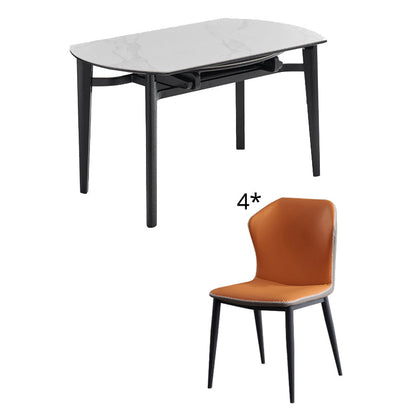 Contemporary Collapsible Sintered Stone Dining Room Table with 4 Solid Wood Legs Kitchen Dining Set 5 Piece Set Clearhalo 'Dining Room Sets' 'Dining Tables & Seating' 'dining_room_set' 'furn' 'furn_dining_room_set' 'Furniture' 'furniture_dining_room_set' 'Kitchen & Dining Furniture' 'kitchen&dining_furn' 'kitchen' 3565729