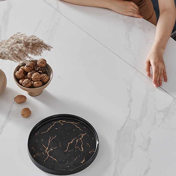 Contemporary Collapsible Sintered Stone Dining Room Table with 4 Solid Wood Legs Kitchen Dining Set Clearhalo 'Dining Room Sets' 'Dining Tables & Seating' 'dining_room_set' 'furn' 'furn_dining_room_set' 'Furniture' 'furniture_dining_room_set' 'Kitchen & Dining Furniture' 'kitchen&dining_furn' 'kitchen' 3565731