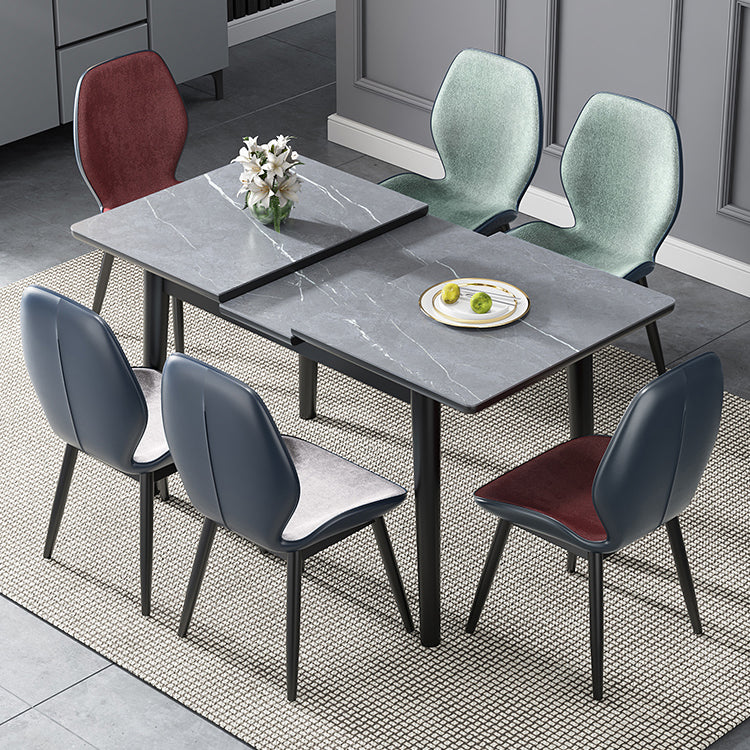 Modern Collapsible Sintered Stone Dining Room Table with 4 Metal Legs for Kitchen Dining Set Clearhalo 'Dining Room Sets' 'Dining Tables & Seating' 'dining_room_set' 'furn' 'furn_dining_room_set' 'Furniture' 'furniture_dining_room_set' 'Kitchen & Dining Furniture' 'kitchen&dining_furn' 'kitchen' 3565743