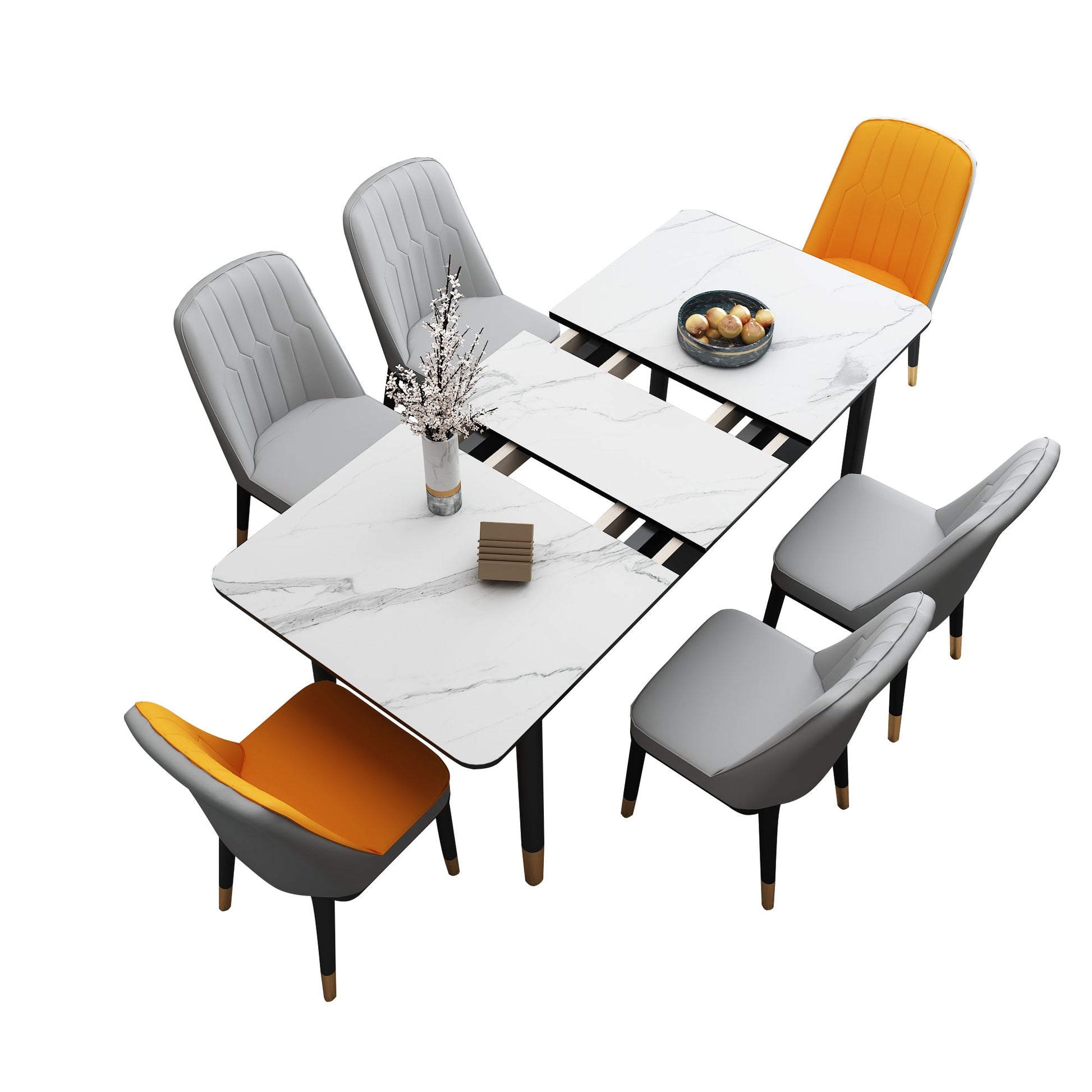 Dining Room Set Contemporary Rectangular Extendable Sintered Stone Dining Table with Wood Base Clearhalo 'Dining Room Sets' 'Dining Tables & Seating' 'dining_room_set' 'furn' 'furn_dining_room_set' 'Furniture' 'furniture_dining_room_set' 'Kitchen & Dining Furniture' 'kitchen&dining_furn' 'kitchen' 3565756