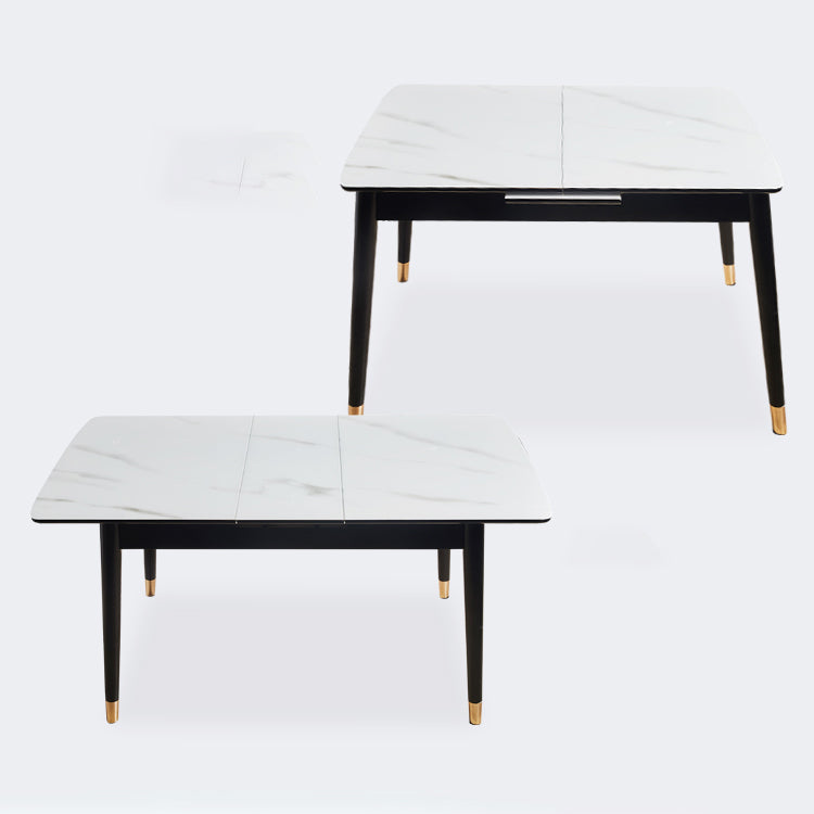 Dining Room Set Contemporary Rectangular Extendable Sintered Stone Dining Table with Wood Base Clearhalo 'Dining Room Sets' 'Dining Tables & Seating' 'dining_room_set' 'furn' 'furn_dining_room_set' 'Furniture' 'furniture_dining_room_set' 'Kitchen & Dining Furniture' 'kitchen&dining_furn' 'kitchen' 3565757