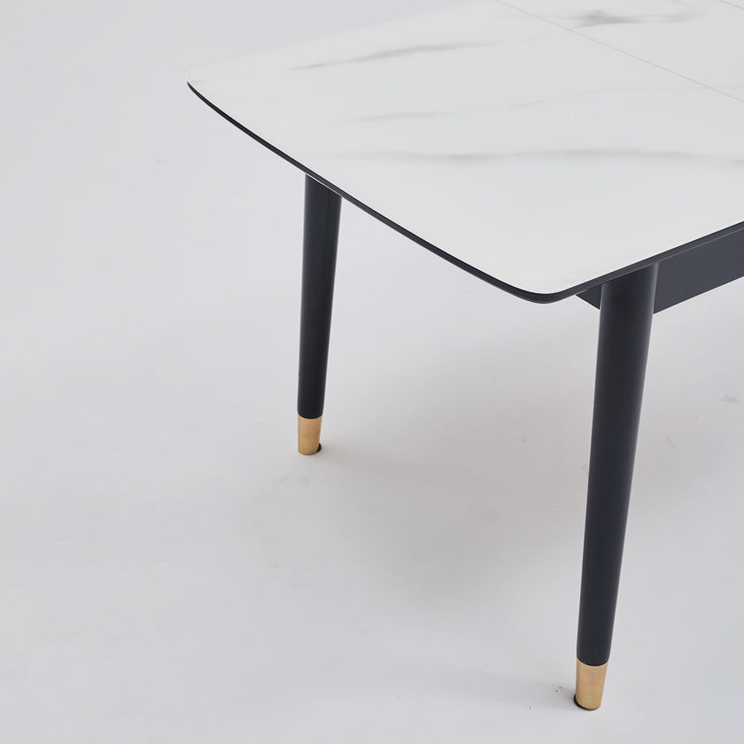 Dining Room Set Contemporary Rectangular Extendable Sintered Stone Dining Table with Wood Base Clearhalo 'Dining Room Sets' 'Dining Tables & Seating' 'dining_room_set' 'furn' 'furn_dining_room_set' 'Furniture' 'furniture_dining_room_set' 'Kitchen & Dining Furniture' 'kitchen&dining_furn' 'kitchen' 3565758