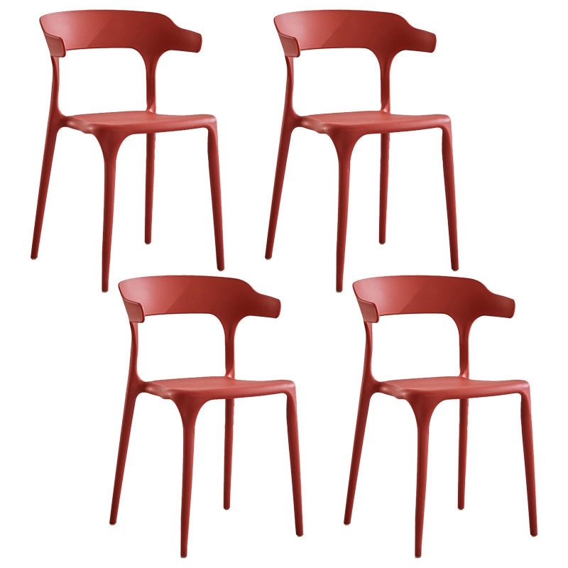 Modern Contemporary Plastic Side Chairs Multicolor Open Back Dining Chairs Red 4 Piece Set Clearhalo ' kitchen&dining_furn' 'Dining Chairs' 'Dining Tables & Seating' 'dining_chair' 'furn' 'furn_dining_chair' 'Furniture' 'furniture_dining_chair' 'Kitchen & Dining Furniture' 'kitchen' 3573696