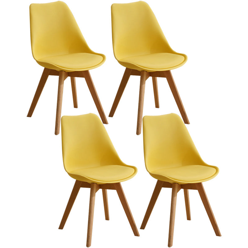 Scandinavian Home Side Chair Indoor Solid Back Plastic Dining Room Chair with Wood Legs Yellow Set of 4 Clearhalo ' kitchen&dining_furn' 'Dining Chairs' 'Dining Tables & Seating' 'dining_chair' 'Furniture' 'furniture_dining_chair' 'Kitchen & Dining Furniture' 'kitchen' 3573874