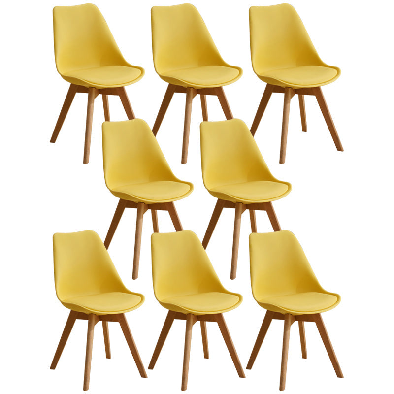 Scandinavian Home Side Chair Indoor Solid Back Plastic Dining Room Chair with Wood Legs Yellow Set of 8 Clearhalo ' kitchen&dining_furn' 'Dining Chairs' 'Dining Tables & Seating' 'dining_chair' 'Furniture' 'furniture_dining_chair' 'Kitchen & Dining Furniture' 'kitchen' 3573876
