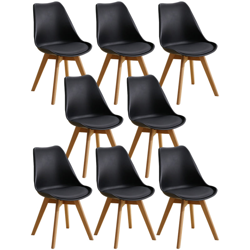 Scandinavian Home Side Chair Indoor Solid Back Plastic Dining Room Chair with Wood Legs Black Set of 8 Clearhalo ' kitchen&dining_furn' 'Dining Chairs' 'Dining Tables & Seating' 'dining_chair' 'Furniture' 'furniture_dining_chair' 'Kitchen & Dining Furniture' 'kitchen' 3573880