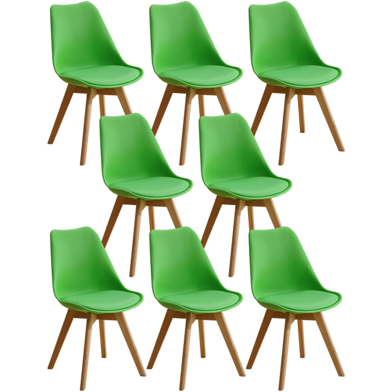 Scandinavian Home Side Chair Indoor Solid Back Plastic Dining Room Chair with Wood Legs Green Set of 8 Clearhalo ' kitchen&dining_furn' 'Dining Chairs' 'Dining Tables & Seating' 'dining_chair' 'Furniture' 'furniture_dining_chair' 'Kitchen & Dining Furniture' 'kitchen' 3573888