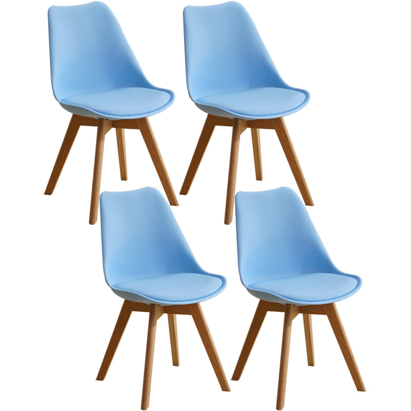 Scandinavian Home Side Chair Indoor Solid Back Plastic Dining Room Chair with Wood Legs Blue Set of 4 Clearhalo ' kitchen&dining_furn' 'Dining Chairs' 'Dining Tables & Seating' 'dining_chair' 'Furniture' 'furniture_dining_chair' 'Kitchen & Dining Furniture' 'kitchen' 3573894